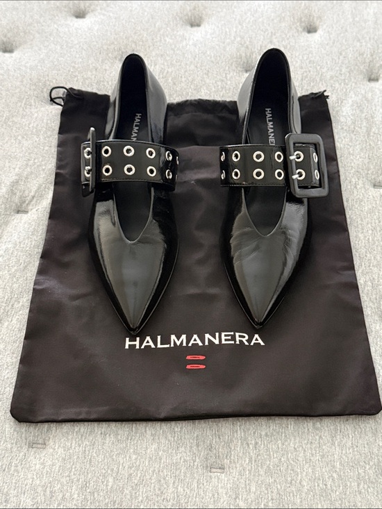 Halmanera Shoes - Black Patent Pointed Mary Jane Flat Brand New Halmanera